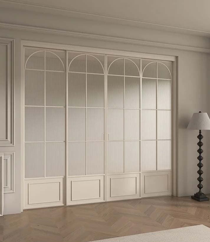 Interior aluminum sliding door in a living space