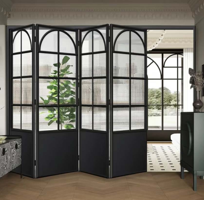 Interior aluminum folding door opening two rooms into one