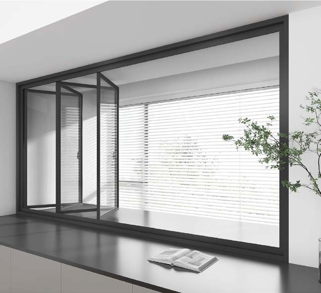Aluminum folding door dividing a living space